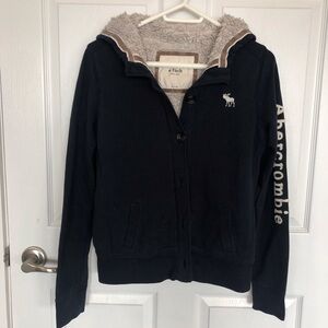 Abercrombie & Fitch Y2K Hoodie button up sherpa lined spell out on sleeve L